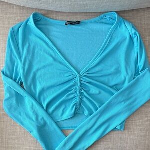 Blue Long Sleeve Ruched Top